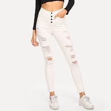 Shein Raw Hem Distressed Skinny Jeans