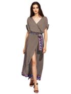 Shein Geometric Print Warp Full Length Dress With Tie Waist