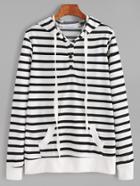 Shein Contrast Striped Hooded Button Pocket Sweatshirt