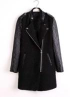 Rosewe Fine Quality Pu Sleeve Long Pattern Black Coats
