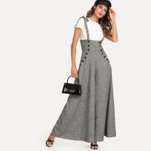 Shein Self Tie Shoulder Button Embellished Wide Leg Pinafore Jumpsuit