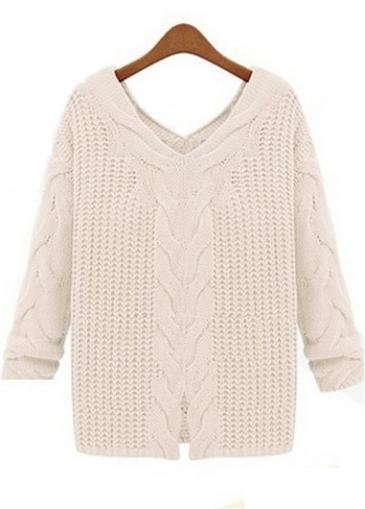 Rosewe Brief Three Quarter Sleeve V Neck White Pullovers