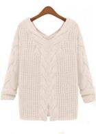 Rosewe Brief Three Quarter Sleeve V Neck White Pullovers