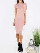 Shein Brown High Neck Short Sleeve Sheath Dress