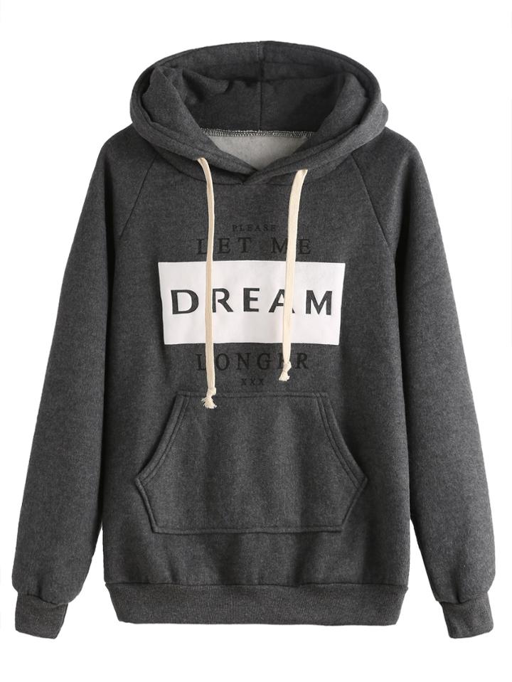 Shein Letter Print Hooded Drawstring Sweatshirt