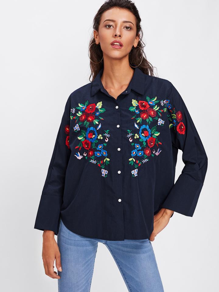 Shein Botanical Embroidered Shirt