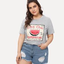 Shein Plus Short Sleeve Heathered Graphic Tee