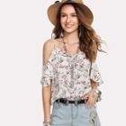 Shein Botanical Print Cold Shoulder Top