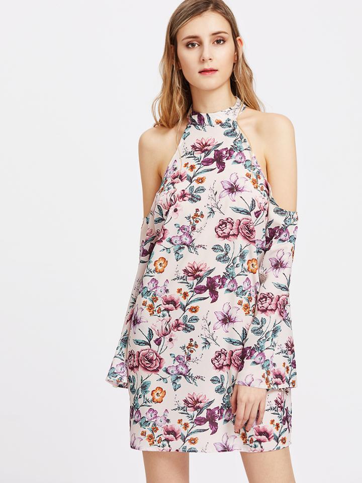 Shein Halterneck Floral Keyhole Back Dress