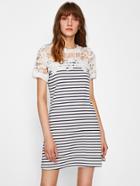 Shein Guipure Lace Shoulder Striped Tee Dress