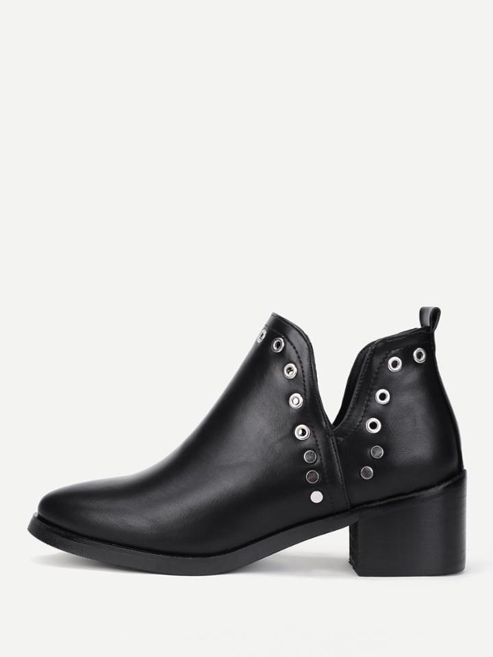Shein Grommet Detail V Cut Pu Ankle Boots