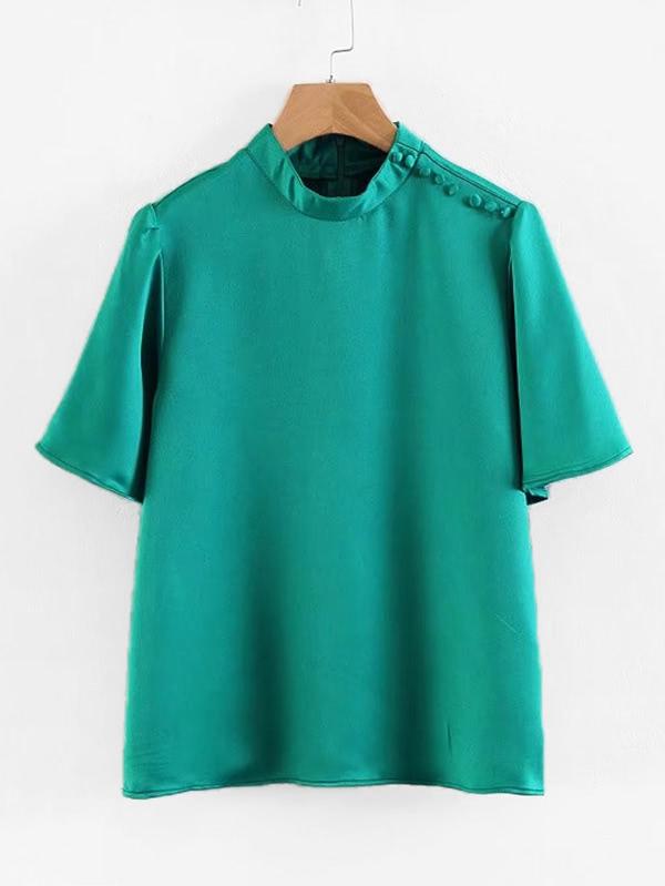 Shein Button Shoulder Satin Blouse
