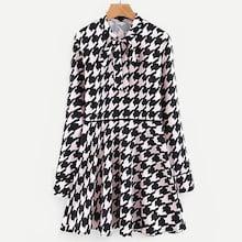 Shein Tie Neck Houndstooth Print Dress