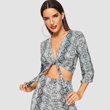 Shein Snake Skin Print Knot Hem Tee