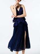 Shein Navy Spaghetti Strap Backless Pleated Split Dress
