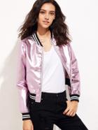 Shein Metallic Pink Faux Leather Bomber Jacket