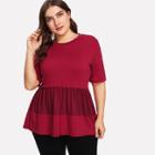 Shein Plus Color Block Ruffle Hem Tee