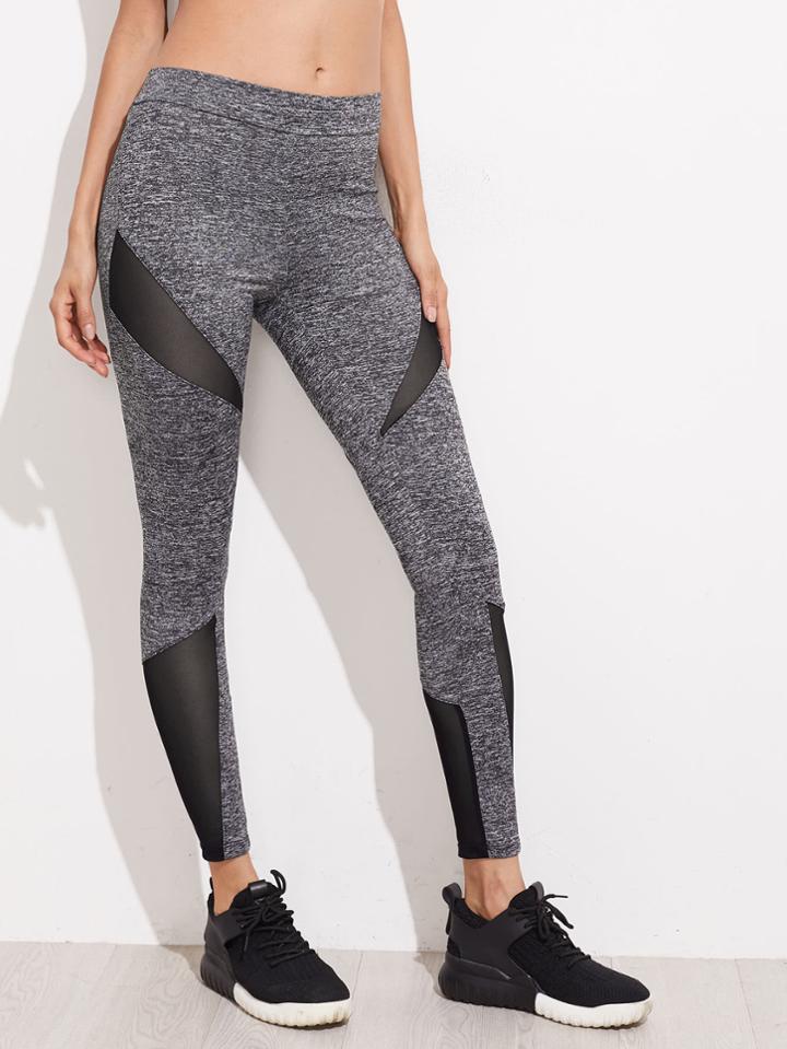 Shein Mesh Insert Marled Knit Leggings