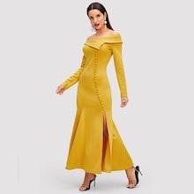 Shein Fold Over Slit Fishtail Bardot Dress