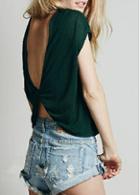 Rosewe Round Neck Open Back Asymmetric T Shirt