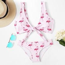 Shein Knot Front Flamingos Print Bikini Set