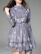 Shein Purple Ruffle Print A-line Dress
