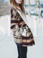 Shein Multicolor Long Sleeve Lapel Plaid Coat