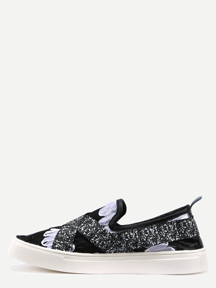 Shein Black Faux Leather Criss Cross Flats