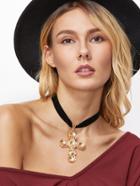 Shein Gold Plated Carved Cross Statement Choker Necklace