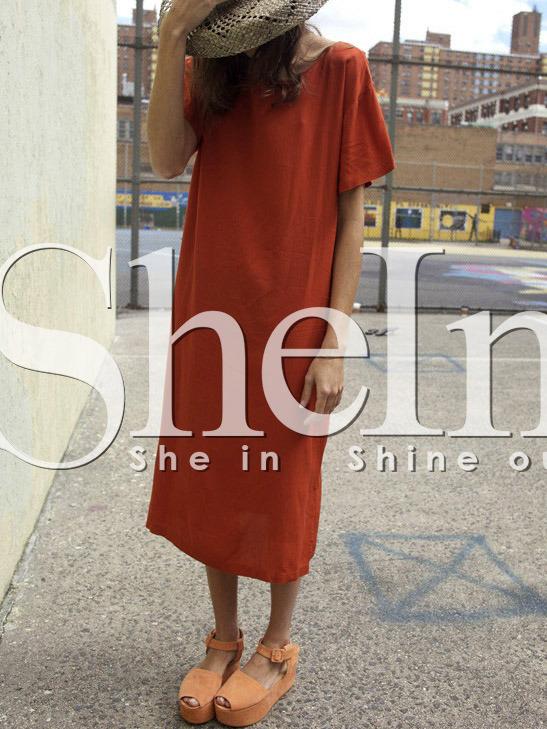 Shein Orange Side Slit Shift Dress