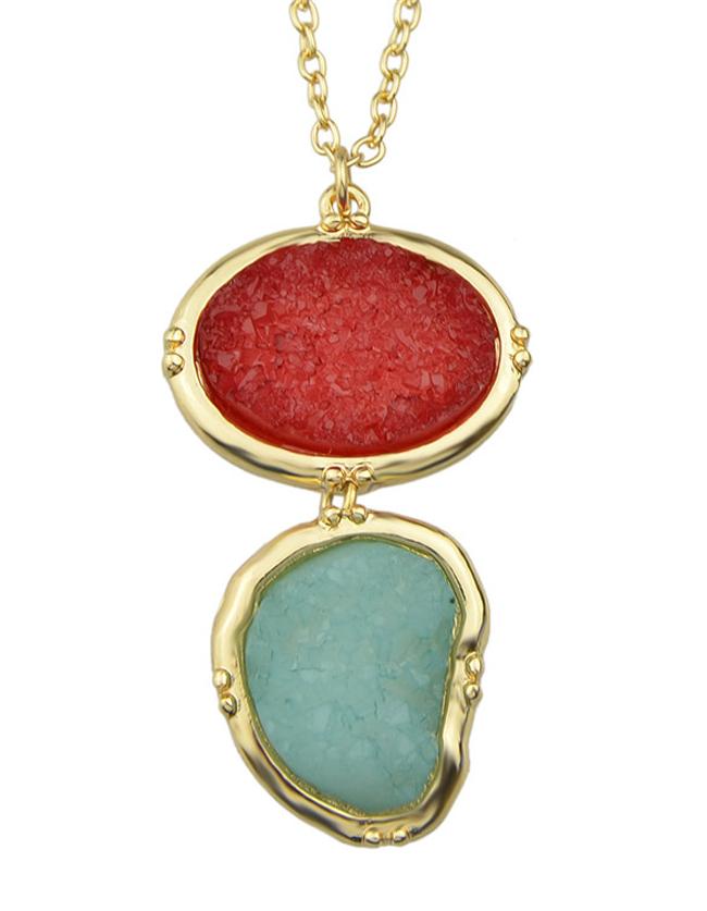 Shein Red Long Stone Pendant Necklace