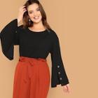 Shein Plus Snap Button Bell Sleeve Top