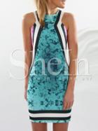 Shein Green Sleeveless Floral Zipper Dress