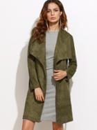 Shein Olive Green Faux Suede Drape Collar Wrap Coat