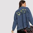 Shein Floral Embroidery Denim Jacket