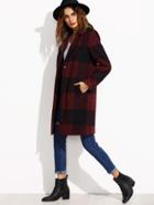 Shein Burgundy Checkered One Button Wool Blend Coat