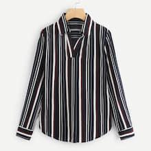Shein Striped V Neck Blouse