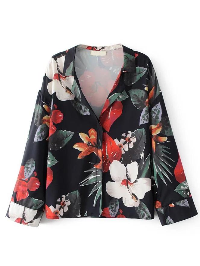 Shein Notched Lapel Flower Print Blazer