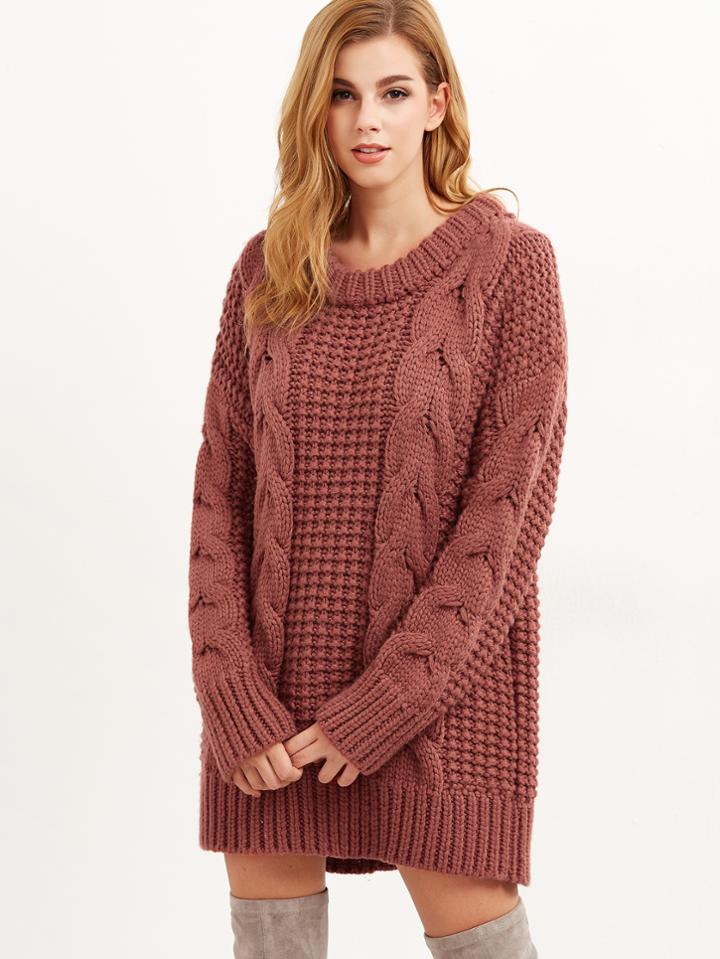 Shein Brick Red Cable Knit Chunky Sweater