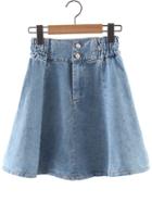 Shein Blue High Waist Pleated Denim Skirt