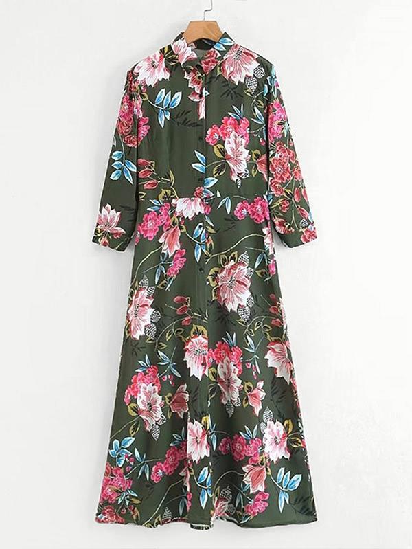 Shein Floral Maxi Shirt Dress