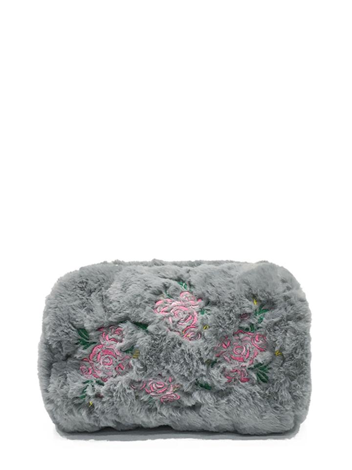 Shein Flower Embroidery Faux Fur Shoulder Bag