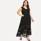 Shein Plus Circle Lace Insert Dip Hem Dress