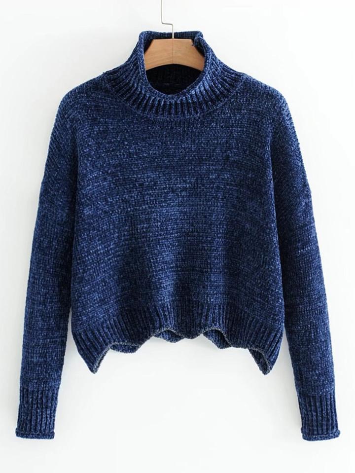 Shein Scalloped Trim Turtleneck Chenille Sweater
