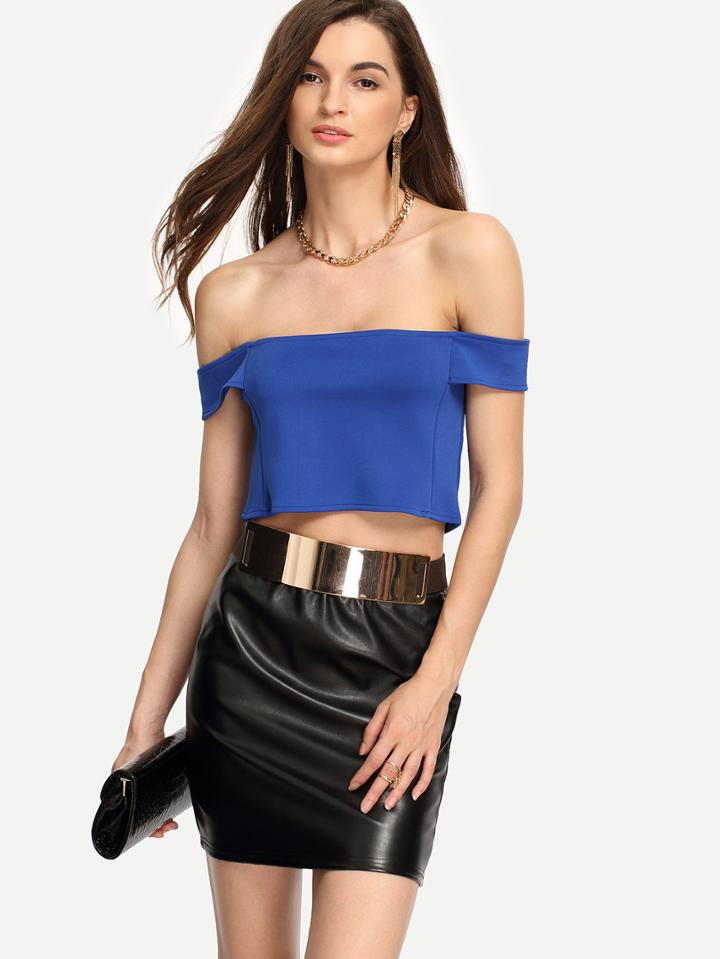 Shein Off-the-shoulder Crop Top - Blue