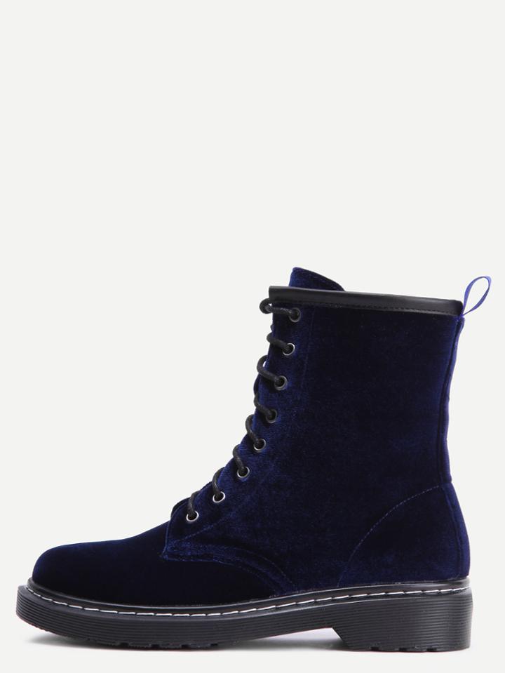 Shein Velvet Lace Up Short Boots Navy