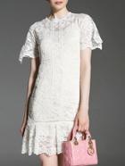 Shein White Crew Neck Shift Lace Dress