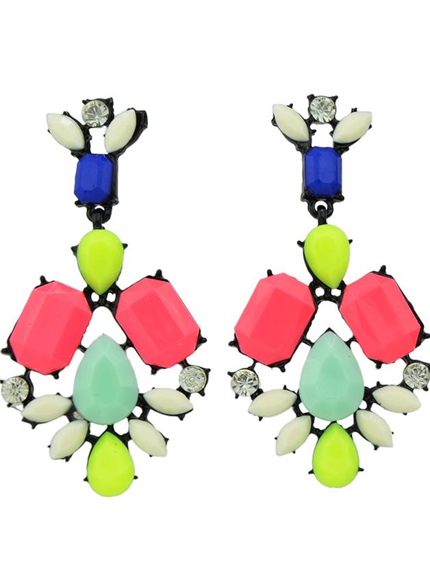 Shein Hotpink Colorful Resin Stone Flower Statement Drop Earrings