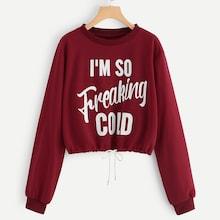 Shein Drawstring Hem Letter Print Sweatshirt