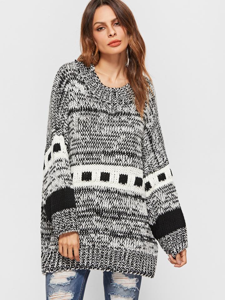 Shein Geometric Pattern Drop Shoulder Slub Sweater